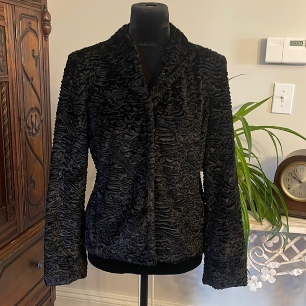 Kate Hill Black‎ Ruched Jacket Fully Lined Four Snap Front Closure Size 6P
